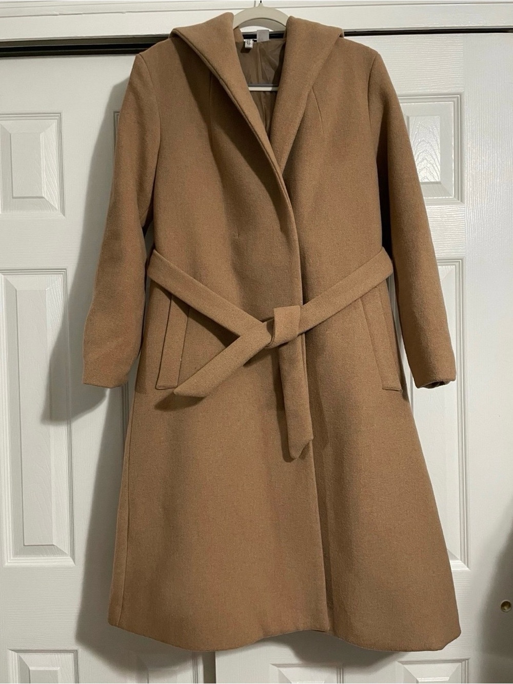 NWOT H&M Wool-Blend Hooded Belted Pea Coat
